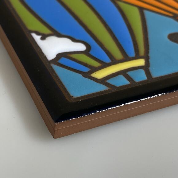 Kokopelli Tile Trivet Pottery Decor Hot Air Balloon 6" x 6" Made In Italy - Picture 8 of 10